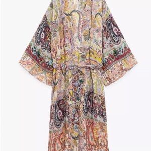 Zara Paisley Metallic Thread  Multicolor Kimono Dress 💖
